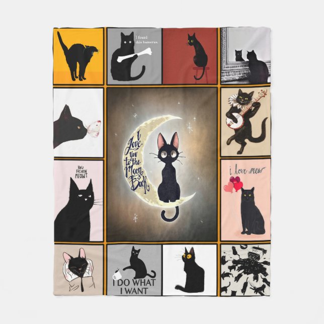 Black Cat Love You To The Moon And Back Gifts Fleece Blanket (Front)