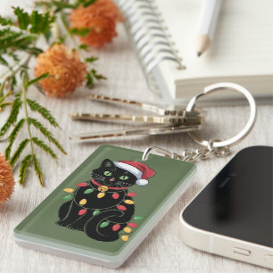 Black Cat Lover Christmas Kitten Gift Cat Mom Xmas Key Ring