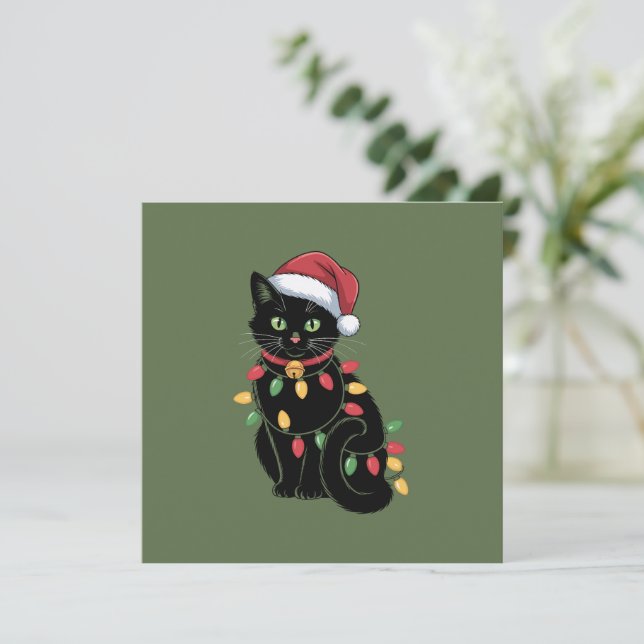 Black Cat Lover Christmas Kitten Gift Cat Mum Xmas Holiday Card (Standing Front)