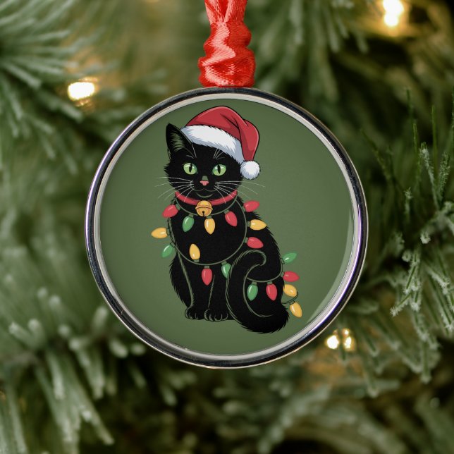 Black Cat Lover Christmas Kitten Gift Cat Mum Xmas Metal Ornament (Tree)