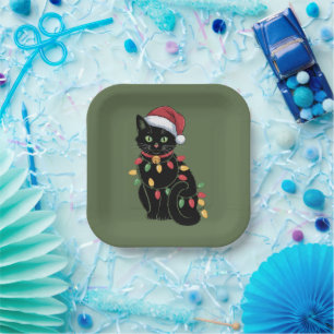 Black Cat Lover Christmas Kitten Gift Cat Mum Xmas Paper Plate