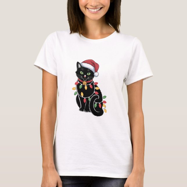 Black Cat Lover Christmas Kitten Gift Cat Mum Xmas T-Shirt (Front)