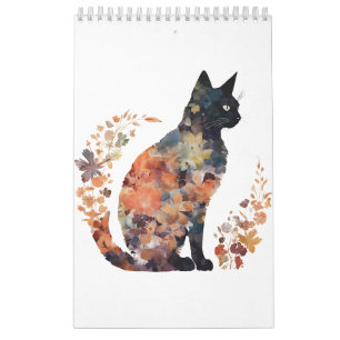 Black Cat Lover Costume Floral Flower Scary Hallow Calendar