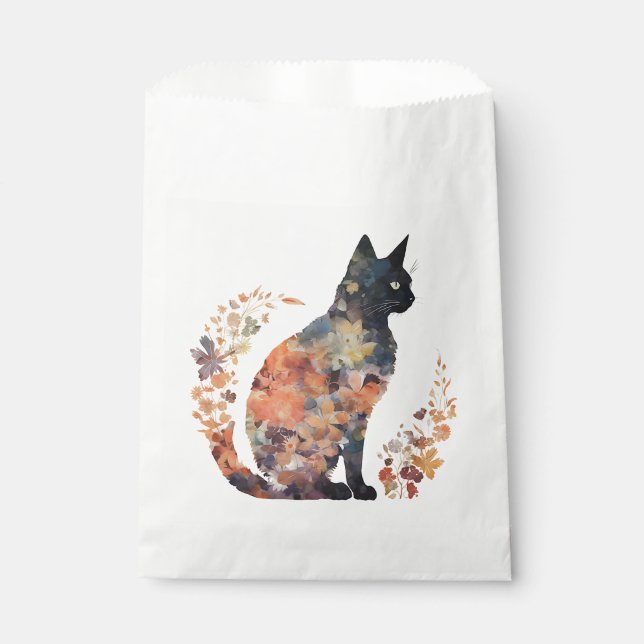 Black Cat Lover Costume Floral Flower Scary Hallow Favour Bag (Front)