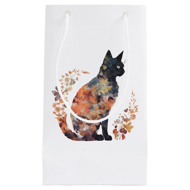 Black Cat Lover Costume Floral Flower Scary Hallow Small Gift Bag (Front)