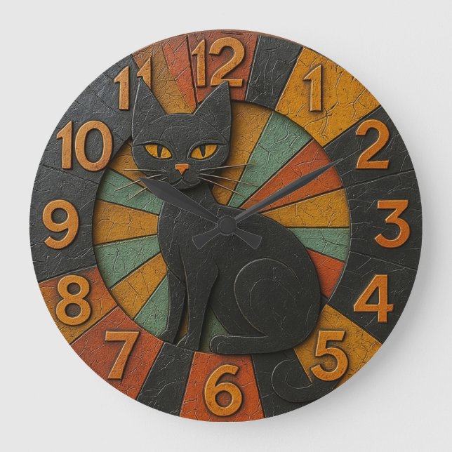 Black cat lover gift feline themed elegant  large clock (Front)
