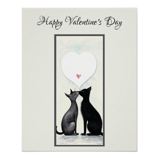 Black Cat Lover Heart Valentine's Day No2 Poster (Front)