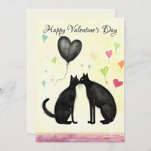 Black Cat Lover Heart Valentine's Day No3 Thank You Card (Front/Back)