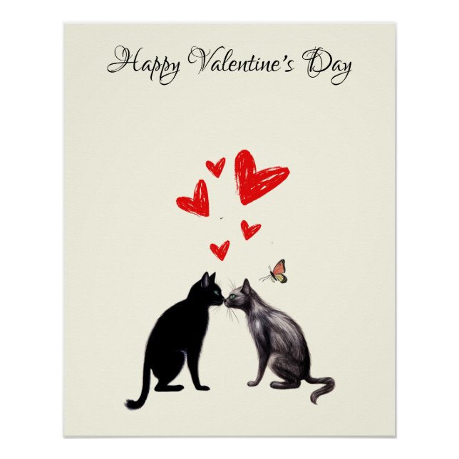 Black Cat Lover Heart Valentine's Day Poster (Front)