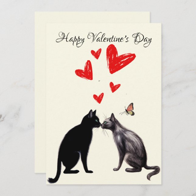 Black Cat Lover Heart Valentine's Day Thank You Card (Front/Back)