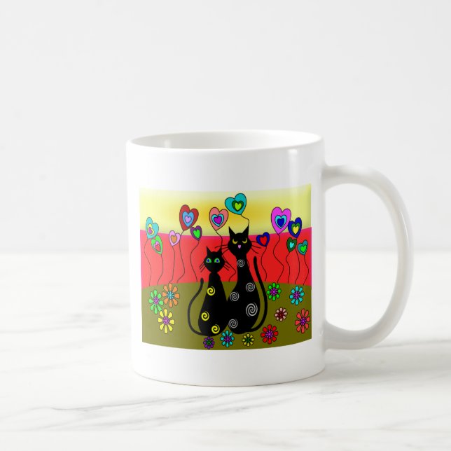 Black Cat Lovers Art Gifts Coffee Mug (Right)