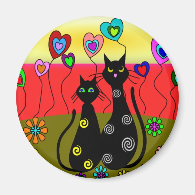 Black Cat Lovers Art Gifts Magnet (Front)