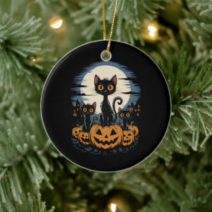 Black Cat Lovers Halloween Starry Night Van Gogh Ceramic Ornament