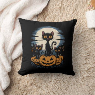 Black Cat Lovers Halloween Starry Night Van Gogh Cushion