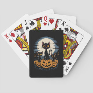 Black Cat Lovers Halloween Starry Night Van Gogh Playing Cards
