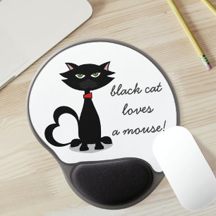 Black Cat Loves A White Cute Custom Gel Mouse Pad
