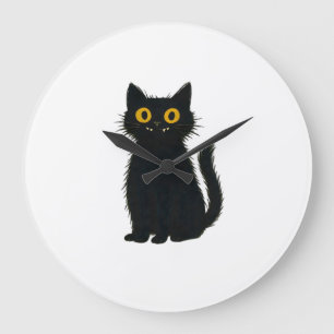Black Cat Magic � Cute Halloween & Mystic Cat Art Large Clock