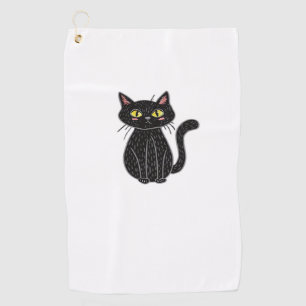 Black Cat Magic – Cute & Spooky Halloween Cat Art Golf Towel