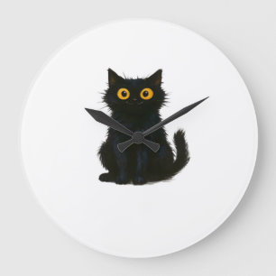 Black Cat Magic � Cute & Spooky Halloween Cat Art Large Clock