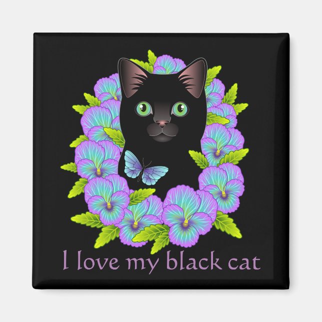 Black Cat Magic Good Luck Magnet - cute & colourfu (Front)