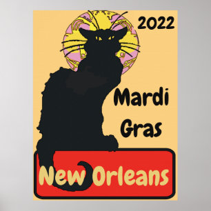 Black Cat, Mardi Gras, 2022 edit text Poster