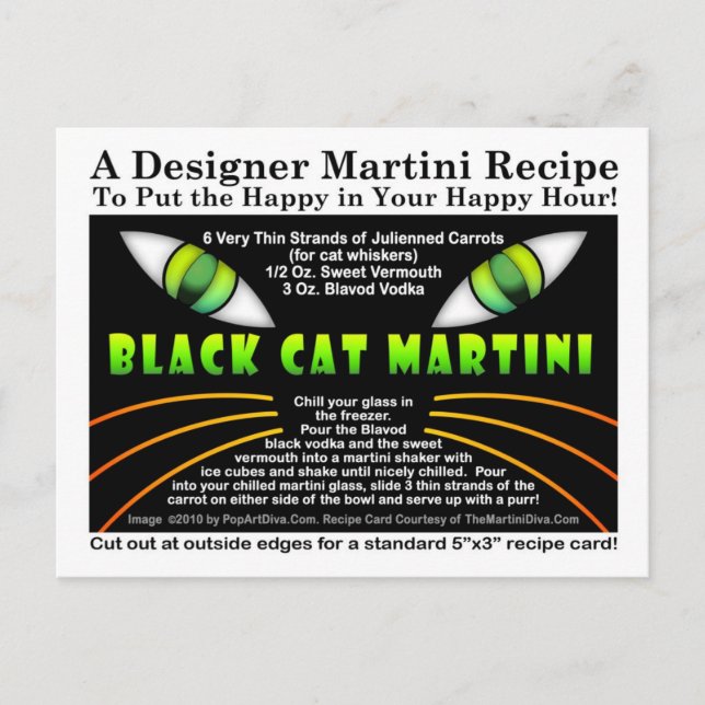 Black Cat Martini Recipe Postcard for Halloween (Front)