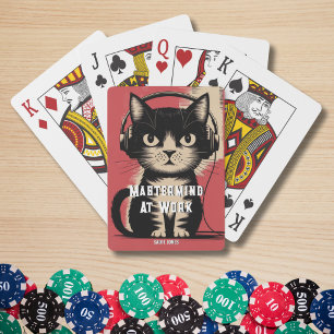 Black Cat Mastermind At Work Vintage Retro Funny Playing Cards
