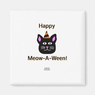 Black Cat Meow-A-Ween 2 Inch Square Magnet