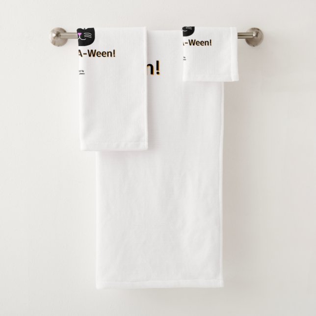 Black Cat Meow-A-Ween Bathroom Towel Set (Insitu)
