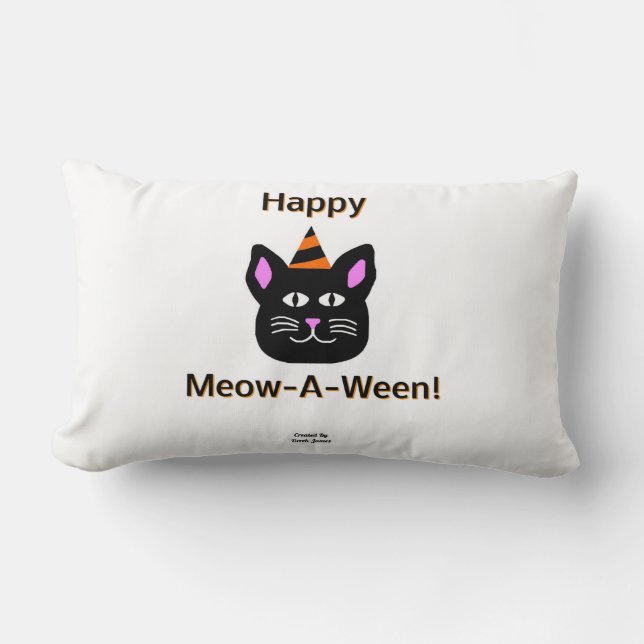 Black Cat Meow-A-Ween Lumbar Pillow (Front)