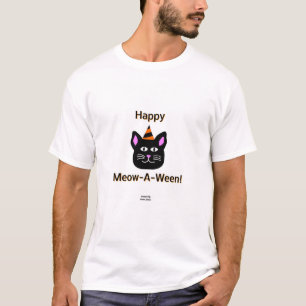 Black Cat Meow-A-Ween Men's White Basic T Shirt