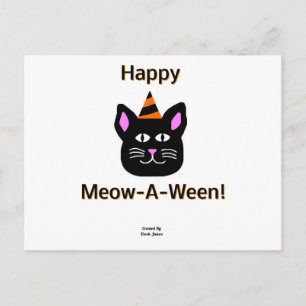 Black Cat Meow-A-Ween Postcard