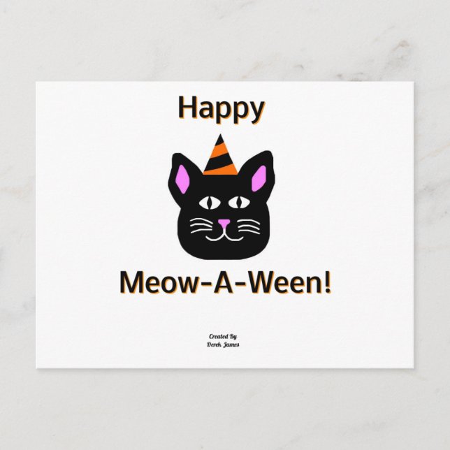 Black Cat Meow-A-Ween Postcard (Front)