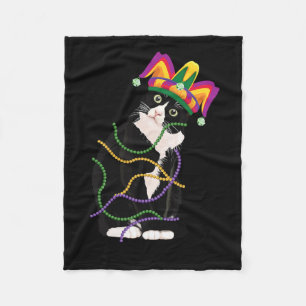 Black Cat Meow Mardi Gras Mask Fleur De Lis Cat Lo Fleece Blanket