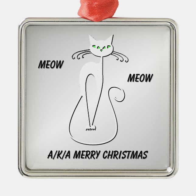  Black Cat Meow Meow a.k.a Merry Christmas Metal Ornament (Front)