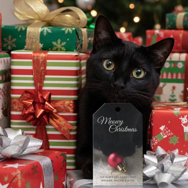 Black Cat Meowy Christmas Holiday Pet Gift Tag (Meowy Christmas Gift Tags from my black cat to yours)