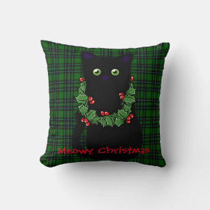 Black cat   Meowy Christmas   Holly garland   Cushion