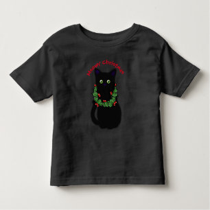 Black cat   Meowy Christmas   Holly garland   Toddler T-Shirt