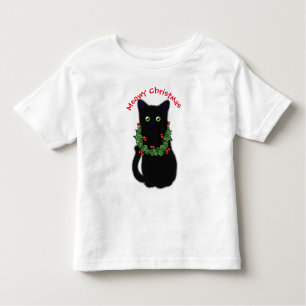 Black cat   Meowy Christmas   Holly garland    Toddler T-Shirt