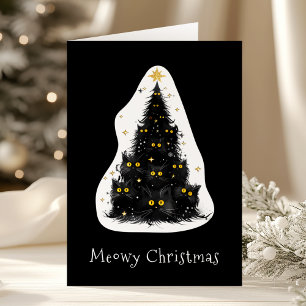 Black Cat Meowy Christmas Tree  Holiday Card