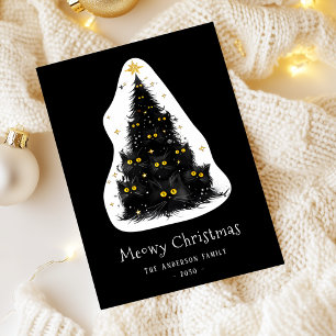 Black Cat Meowy Christmas Tree Holiday Card