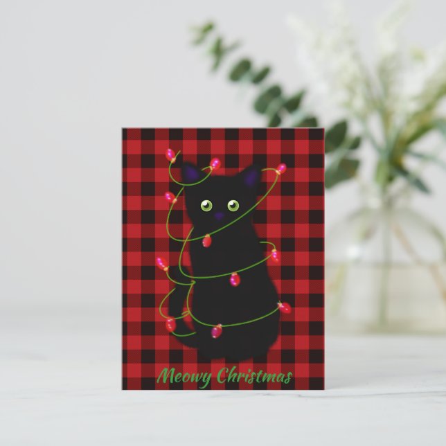 Black cat | Meowy Christmas | twinkle star light   Card (Standing Front)