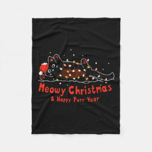 Black Cat Merry Catmas Merry Xmas And Happy New Y Fleece Blanket