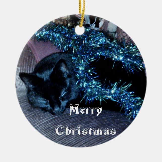 BLACK CAT MERRY CHRISTMAS ornament (Front)
