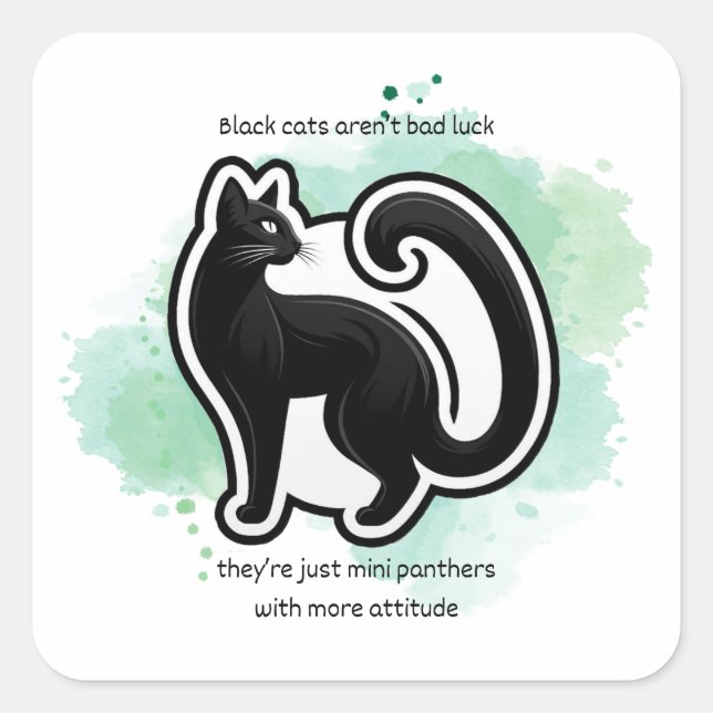 Black cat mini panther square sticker (Front)