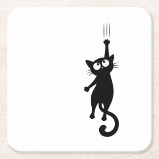 Black Cat Minimalist Wall Art Printable, Cute Mode Square Paper Coaster