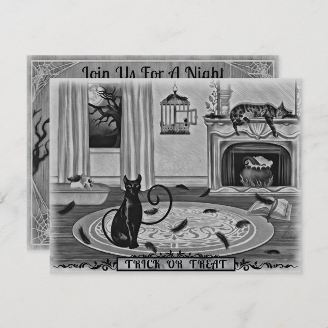 Black Cat, Missing Bird, Mischief Halloween Party  Invitation (Front/Back)