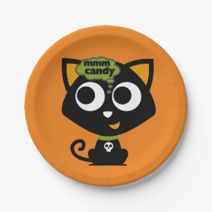 Black Cat Mmm Candy Halloween Paper Plate