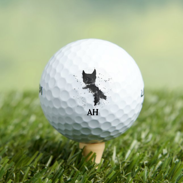 Black Cat Monogram Animal Kitty Kitten Pet  Golf Balls (Insitu Tee)