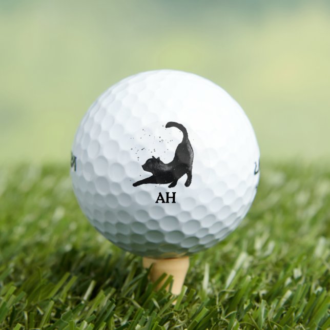 Black Cat Monogram Animal Kitty Kitten Pet  Golf Balls (Insitu Tee)